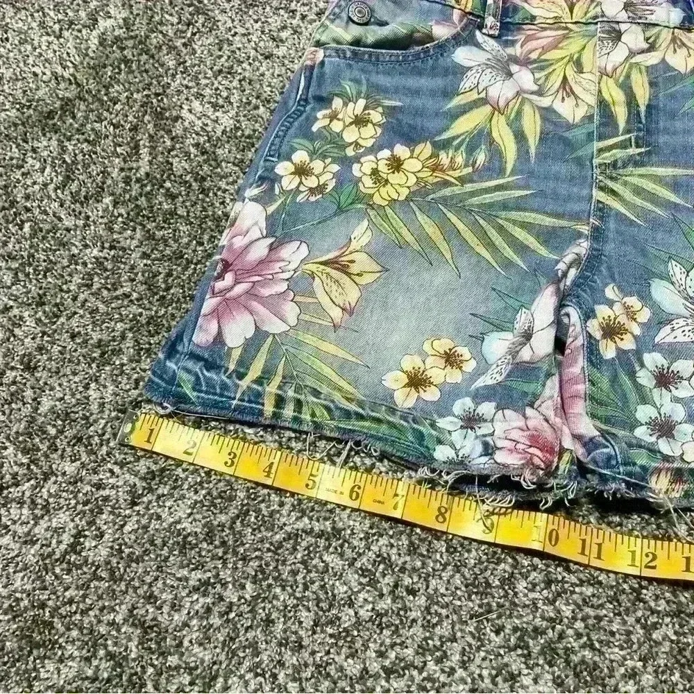 Gap Kids Overalls Youth Girls XL Blue Denim Jeans Floral Flowers Cutoff Shorts